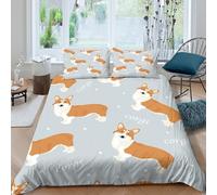 UNRXJZLVM Cozy Cute 3D Printed Corgi Duvet Cover Microfiber Bedroom Decor Dog Bedding Set Soft Breathable for Adults Home Gift Single（135x200cm）