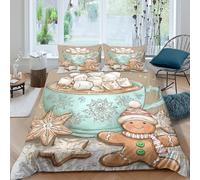 UNRXJZLVM Cozy Winter 3D Printed Hot Chocolate Gingerbread Duvet Cover Microfiber Bedroom Decor Sweets Bedding Set for All Ages Single（135x200cm）