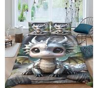 UNRXJZLVM Cute Dragon 3D Printed Duvet Cover Microfiber Bedroom Decor Fantasy Dragon Bedding Set Soft Breathable for Adults Teens Single（140x200cm）