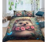 UNRXJZLVM Cute Hedgehog 3D Printed Duvet Cover Microfiber Bedroom Decor Hedgehog Bedding Set for Adults Soft All Seasons Double（200x200cm）