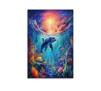 UNRXJZLVM Dolphin Art Canvas Prints of Modern Stretched Giclee Artwork Pictures Paintings on Canvas Wall Art for Bedroom Home Office Decorations 16x24inch(40x60cm)