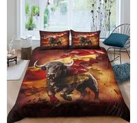 UNRXJZLVM Dynamic Bull 3D Printed Duvet Cover Microfiber Bedroom Decor Fierce Animal Bedding Set for Adults Teens Soft Breathable Super king（260x220cm）