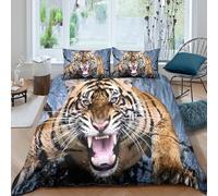 UNRXJZLVM Dynamic Tiger 3D Printed Duvet Cover Microfiber Bedroom Decor Fierce Animal Bedding Set Soft Breathable for Adults Teens King（220x240cm）