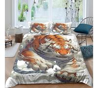 UNRXJZLVM Dynamic Tiger 3D Printed Microfiber Duvet Cover for Adults Bedroom Decor Fierce Tiger Bedding Set Soft Gift for Home Super king（260x220cm）