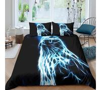 UNRXJZLVM Electric Blue Eagle 3D Printed Microfiber Duvet Cover for Adults Bedroom Décor, Blue Bird of Prey Bedding Set, Soft Breathable All Seasons Super king（260x220cm）