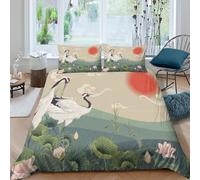 UNRXJZLVM Elegant 3D Printing Crane Sunset Duvet Cover Microfiber Bedroom Decor Crane Bedding Set Comfortable Soft for Adults King（220x240cm）