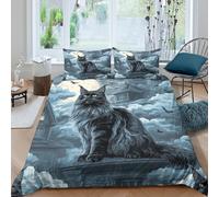 UNRXJZLVM Elegant Night 3D Printed Cat Duvet Cover Microfiber Bedroom Decor Animal Print Bedding Set for Adults Teens Soft Breathable Double（200x200cm）