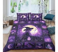 UNRXJZLVM Enchanting Witch 3D Printed Duvet Cover Microfiber Bedroom Decor Magical Purple Bedding Set for Adults Teens Soft Breathable King（220x240cm）