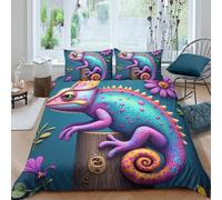 UNRXJZLVM Fantasy Chameleon 3D Printed Microfiber Duvet Cover Set Youth Bedroom Decor Animal Bedding Soft & Breathable Super king（260x220cm）