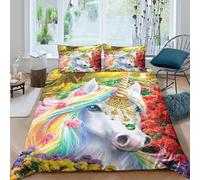 UNRXJZLVM Fantasy Rainbow 3D Printed Unicorn Duvet Cover Microfiber Bedroom Decor Unicorn Bedding Set Soft Breathable for Home Teen Super king（260x220cm）