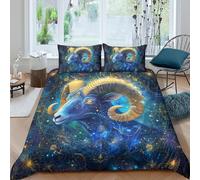 UNRXJZLVM Fantasy Zodiac 3D Printed Aries Pattern Microfiber Duvet Cover Bedroom Decor Astrology Bedding Set for Adults Teens Soft Breathable Home Use Single（135x200cm）