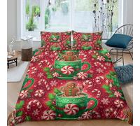 UNRXJZLVM Festive 3D Printed Christmas Hot Chocolate Duvet Cover Microfiber Bedroom Decoration Candy Cocoa Bedding Set Soft Breathable for Adults Super king（260x220cm）