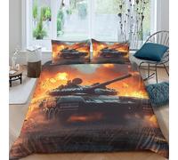 UNRXJZLVM Fiery Tank 3D Printed Microfiber Duvet Cover Military Bedroom Decor Battle Bedding Set Soft Breathable for Adults Teens Double（200x200cm）