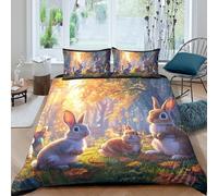 UNRXJZLVM Forest Bunny 3D Printed Duvet Cover Microfiber All Season Bedroom Decor Nature Rabbit Bedding Set Soft Breathable Double（200x200cm）