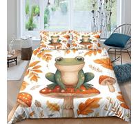 UNRXJZLVM Forest Inspired 3D Printed Frog Duvet Cover Microfiber Bedroom Decor Autumn Leaves Mushroom Bedding Set Soft for Adult Home Super king（260x220cm）