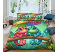 UNRXJZLVM Fun Colourful Chameleon 3D Printed Duvet Cover Microfiber Bedroom Decor Rain Umbrella Bedding Set for Adult Teen Soft Breathable Super king（260x220cm）