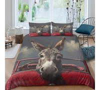 UNRXJZLVM Funny Animal 3D Printed Microfiber Duvet Cover Cartoon Donkey Bedroom Decor Bedding Set Soft Breathable for Adults Teens King（220x240cm）