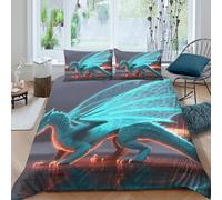 UNRXJZLVM Futuristic Fantasy 3D Printed Dragon Duvet Cover Microfiber Bedroom Decor Dragon Bedding Set Soft Breathable for Teens Adults Home Single（135x200cm）