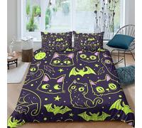 UNRXJZLVM Glow in the Dark Cat 3D Printed Duvet Cover Microfiber Bedroom Decor Mysterious Feline Bedding Set Soft Breathable for Adults Teens Single（135x200cm）