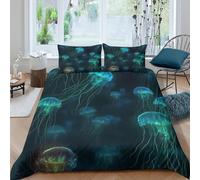 UNRXJZLVM Glow Jellyfish 3D Printed Duvet Cover Microfiber Bedding Set Ocean Pattern Bedroom Decor Quilt for Adults Double（200x200cm）