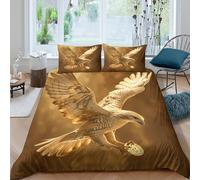 UNRXJZLVM Golden Eagle 3D Printed Duvet Cover Microfiber Bedroom Decor Eagle Bedding Set for Adults Teens Soft Breathable Home Single（135x200cm）