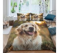 UNRXJZLVM Golden Retriever 3D Printed Microfiber Duvet Cover Set Soft Breathable Dog Bedding for Bedroom Decoration Double（200x200cm）