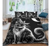 UNRXJZLVM Gothic Cat 3D Printed Duvet Cover Microfiber Bedroom Decor Witch Hat Bedding Set for Adults Teens Soft Breathable Home Gift King（220x240cm）