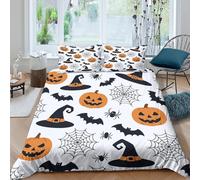 UNRXJZLVM Halloween Inspired 3D Printed Duvet Cover Microfiber Bedroom Decor Pumpkin Witch Bedding Set for Home Soft Breathable Super king（260x220cm）