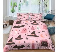 UNRXJZLVM Halloween Spirit 3D Printed Cute Witch Hat Duvet Cover Microfiber Bedroom Decor Magic Theme Bedding Set Soft Breathable for Adults Teens Single（140x200cm）