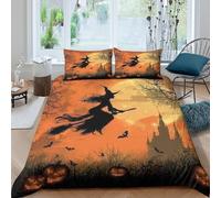 UNRXJZLVM Halloween Witch 3D Printed Duvet Cover Microfiber Bedroom Decor Pumpkin Pattern Bedding Set Soft Breathable for Adults Teens Super king（260x220cm）