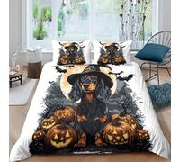 UNRXJZLVM Halloween Witch 3D Printed Pumpkin Duvet Cover Microfiber Bedroom Decor Festival Bedding Set for Adults Soft Breathable King（220x240cm）