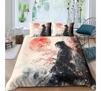 UNRXJZLVM Japanese Samurai 3D Printed Duvet Cover Microfiber Bedroom Decor Warrior Bedding Set Soft Breathable for Adults Teens Single（140x200cm）