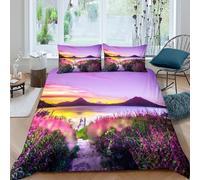 UNRXJZLVM Lavender Field 3D Printed Microfiber Duvet Cover Bedroom Decor Sunset Scenery Bedding Set Soft Breathable for Adults Single（135x200cm）