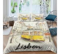 UNRXJZLVM Lisbon Tram Bedding Set Microfiber Urban Decor Teens Gift