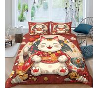 UNRXJZLVM Lucky Cat 3D Printed Duvet Cover Microfiber Bedroom Décor Cartoon Cat Bedding Set Soft Breathable for Adults Teens Home Super king（260x220cm）