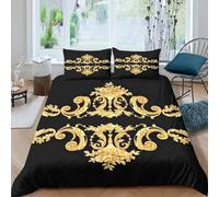 UNRXJZLVM Luxury Baroque 3D Printed Duvet Cover Microfiber Bedroom Decor Gold Ornate Bedding Set for Adults Soft Breathable Home Collection Double（200x200cm）