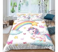 UNRXJZLVM Magical Unicorn 3D Printed Duvet Cover Soft Microfiber Bedding Rainbow Unicorn Bedroom Set Breathable for Adults and Teens Double（200x200cm）