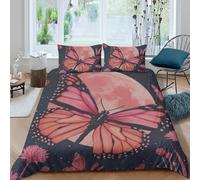 UNRXJZLVM Modern Pink 3D Printed Butterfly Duvet Cover Microfiber Bedroom Decor Moon Butterfly Bedding Set Soft Breathable for Adults Single（140x200cm）