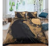UNRXJZLVM Mysterious Vintage 3D Printed Raven Duvet Cover Microfiber Bedroom Decor Gothic Raven Bedding Set for Adults Teens Home Gift Double（200x200cm）