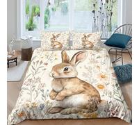 UNRXJZLVM Nature Blossom 3D Printed Bunny Duvet Cover Microfiber Bedroom Decor Rabbit Animal Bedding Set Soft Breathable for Adults Teens Super king（260x220cm）