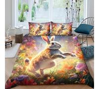 UNRXJZLVM Nature Inspired 3D Printed Bunny Duvet Cover Microfiber Bedroom Decor Animal Bedding Set Soft Breathable for Adults Teens Double（200x200cm）