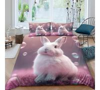 UNRXJZLVM Nature Inspired 3D Printed Rabbit Duvet Cover Microfiber Bedroom Decor Soft Animal Bunny Bedding Set for Adults Teens Breathable Home Gift Double（200x200cm）