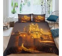 UNRXJZLVM Night Castle 3D Printed Duvet Cover Microfiber Bedroom Decor Fortress Bedding Set Soft Breathable for Adults Teens Home King（220x240cm）