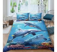 UNRXJZLVM Ocean 3D Printed Microfiber Duvet Cover for Adults Teens Bedroom Decor Dolphin Bedding Set Soft Breathable All Season Single（140x200cm）