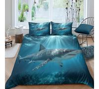 UNRXJZLVM Ocean Blue 3D Printed Shark Duvet Cover Microfiber Bedroom Decor Underwater Animal Bedding Set Soft Breathable for Adults Super king（260x220cm）