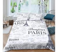 UNRXJZLVM Paris Themed 3D Printed Duvet Cover Set Microfiber Bedroom Décor French Style Bedding Set Soft Breathable for Adults Teens King（220x240cm）