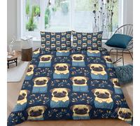 UNRXJZLVM Playful Animal 3D Printed Pug Duvet Cover Microfiber Bedroom Decor Dog Pattern Bedding Set Suitable for Adults Soft Breathable King（220x240cm）