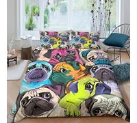 UNRXJZLVM Playful Cartoon 3D Printed Pug Duvet Cover Microfiber Bedding Set Colorful Dog Bedroom Decoration for Adults Double（200x200cm）
