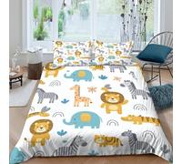 UNRXJZLVM Playful Safari 3D Printed Microfiber Duvet Cover Bedroom Decor Animal Pattern Bedding Set Soft Breathable for Family Use Double（200x200cm）