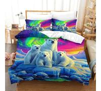 UNRXJZLVM Polar Bear 3D Printed Duvet Cover, Microfibre Soft Quilt Covers Bedding Sets with Pillowcase, Easy Care Comforter Cover, Hidden Zipper for Kids Boys Girls Super King(260x220cm)